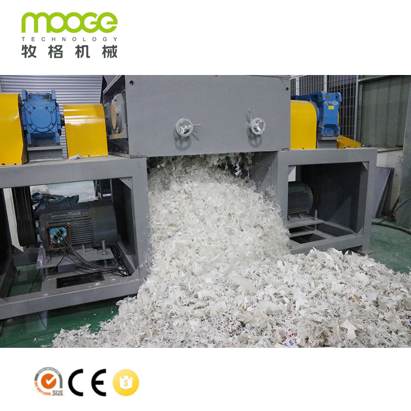 300-2000kg/h Waste Plastic Film Woven Bags Twin Roll Rotor Single Shaft Shredder Machine