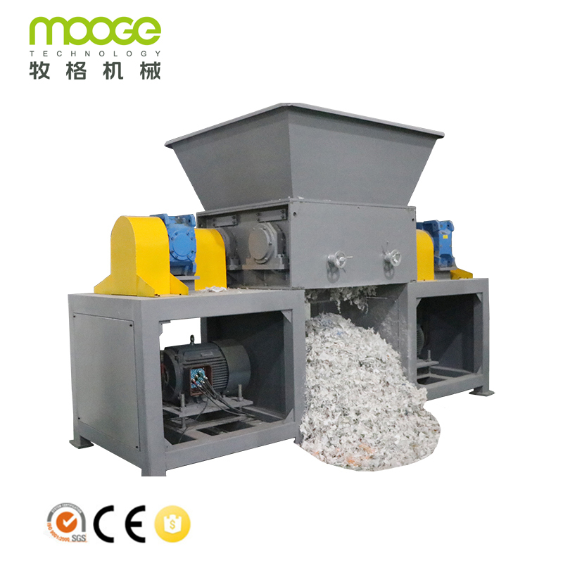 300-2000kg/h Waste Plastic Film Woven Bags Twin Roll Rotor Single Shaft Shredder Machine